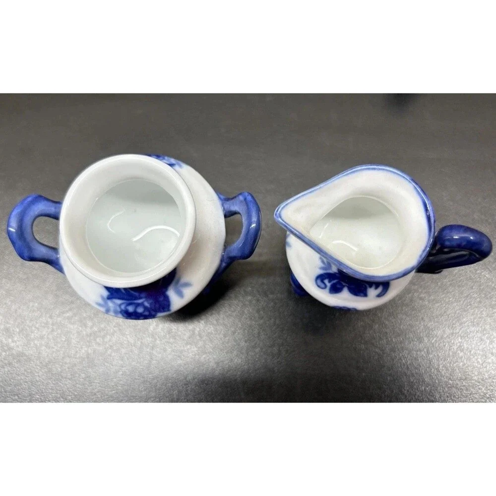 Miniature Blue & White Chinoiserie Porcelain Tea Set w/ Platter